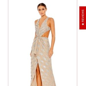 Mac Duggal Beige and Silver Prom Dress